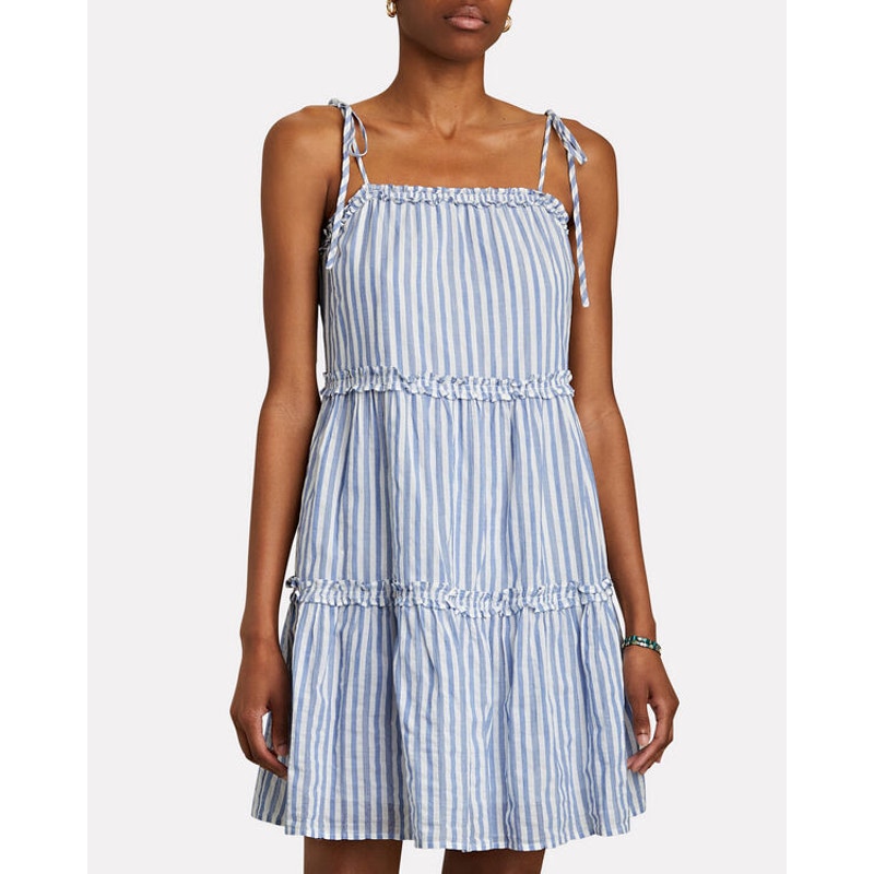 Rails Caralyn Lighthouse Blue White Striped Tie Shoulder Mini Shift Dress Size S